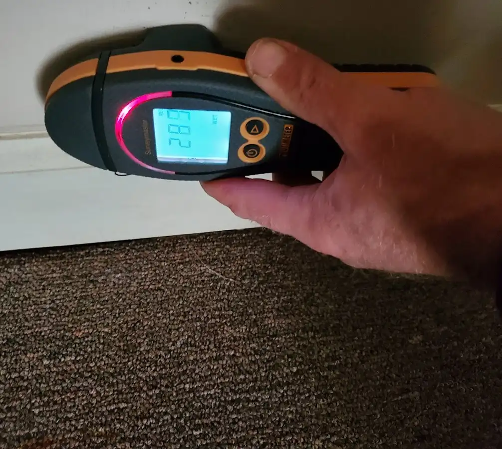 Moisture detection at baseboard during Sewage Cleanup & Sanitation in East Lake